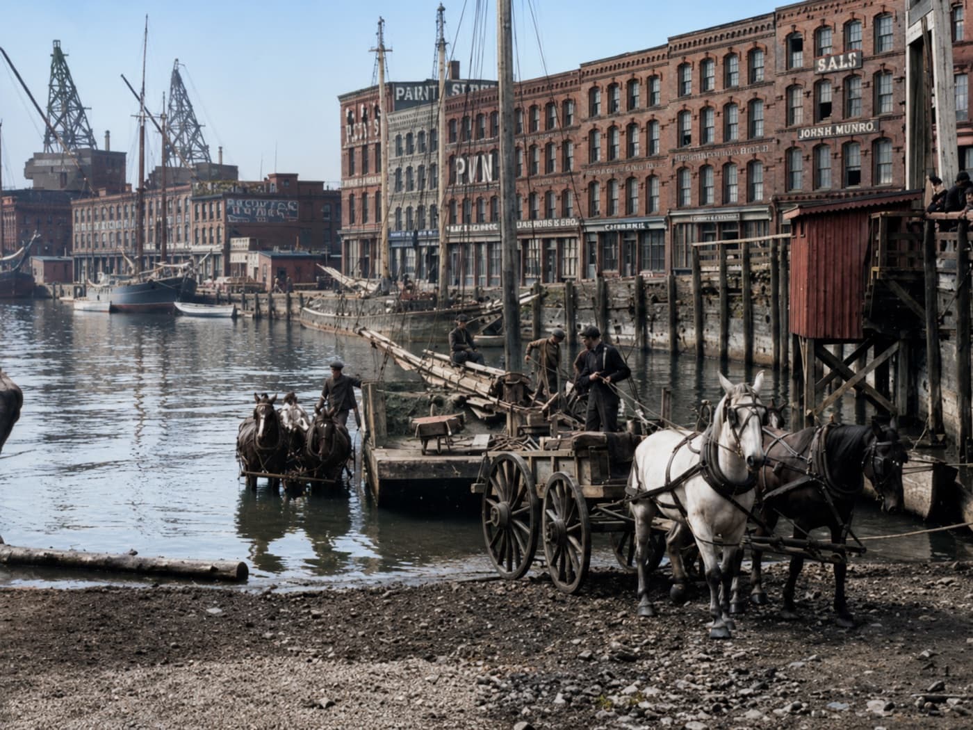 Market Slip at low tide, Market Slip, uptown Saint John, Early 1900s